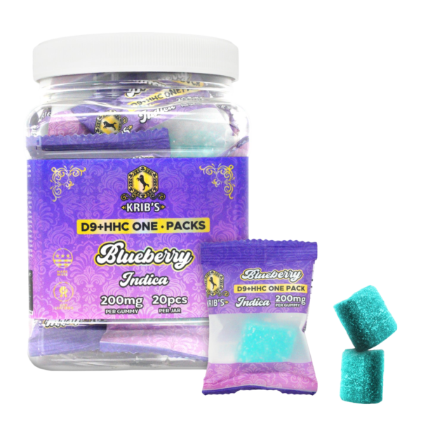 D9+HHC 200Mg Blueberry Indica Gummies 20 pc in one jar